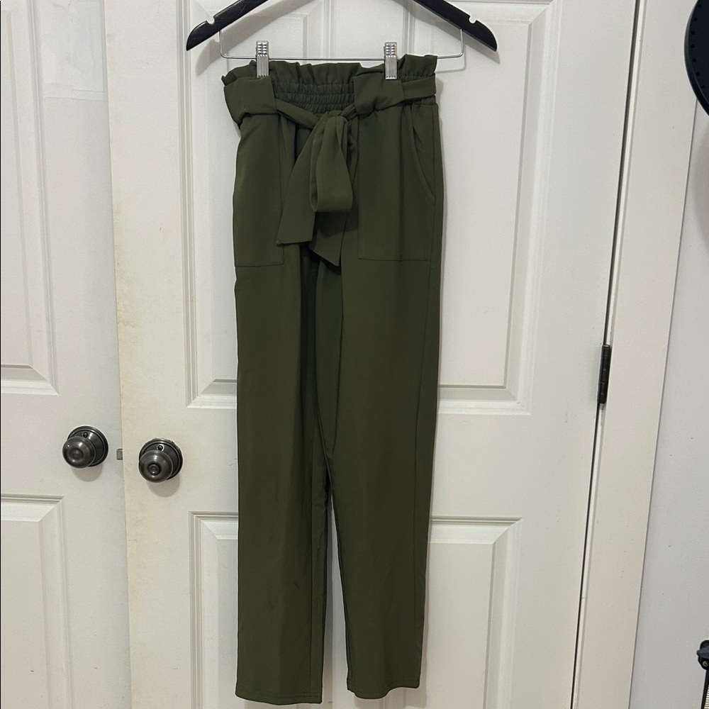 Kate Kasin High-Waisted Tie Pants size small olive green and 26” work pants